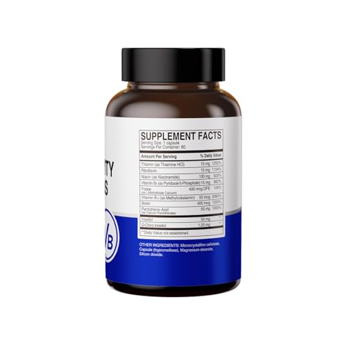HUJ High-Activity B Vitamins - Supports Normal Energy Metabolism & Nerve System Health - Supplement with 8 B Vitamins, Inositol and D-Chiro Inositol - 60 Capsules. HUJBuy Supplements Australia