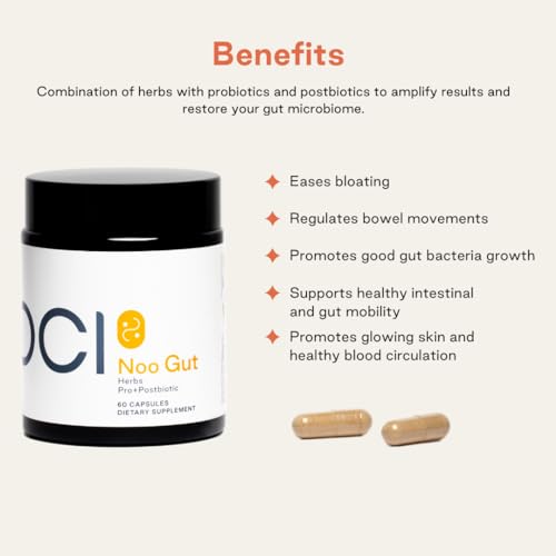 NOOCI NOO Gut, Gut + Skin: 3-in-1 Gut Health Supplement with Herbs, Probiotic & Postbiotic, Digestive Support for Bloating & Constipation, 60 Vegan Capsules NOOCIBuy Supplements Australia