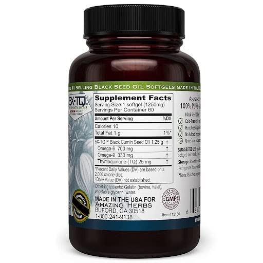 Amazing Herbs Premium Capsules - High Potency, Cold Pressed Nigella Sativa Aids in Digestive Health