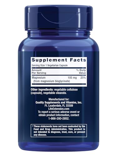 Life Extension Magnesium Glycinate, Heart Health, Bone Health, Nerve and Muscle Support, Highly absorbable, Gluten-Free, Non-GMO, Vegetarian, 90 Capsules Life ExtensionBuy Supplements Australia