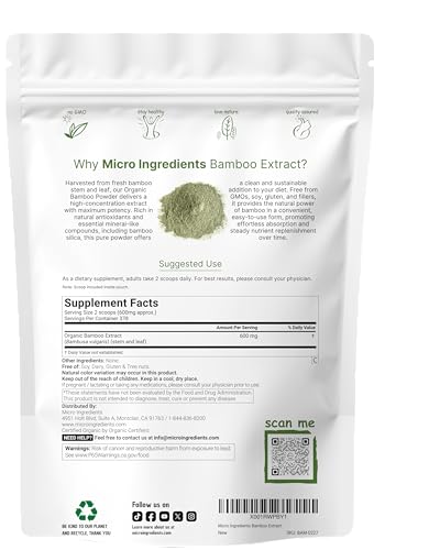 Micro Ingredients Organic Bamboo Extract Powder, 8oz (378 Servings) | Bamboo Plant Silica & Mineral Supplements | Natural Stem & Leaf Extract | Non-GMO, Gluten Free, Vegan Friendly Micro IngredientsBuy Supplements Australia