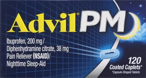 Advil PM Pain Reliever and Nighttime Sleep Aid, Pain Medicine with Ibuprofen for Pain Relief and Diphenhydramine Citrate for A Sleep Aid - 120 Coated Caplets (Pack of 2) AdvilBuy Supplements Australia