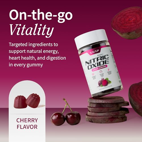 Snap Supplements Nitric Oxide Gummies - Beet Root Extract 300mg, Sugar Free Beetroot Supplement with Pomegranate Powder for Circulation & Natural Energy, 60 Vegan Gummies, Cherry Flavor Snap SupplementsBuy Supplements Australia