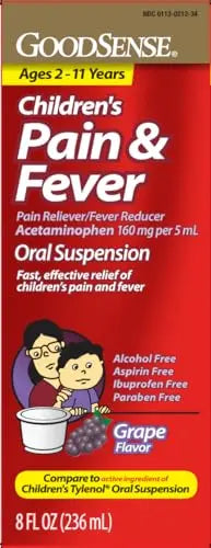 GoodSense Children's Pain and Fever, Acetaminophen 160 mg per 5 mL Oral Suspension, Grape Flavor, 8 FL OZ GoodSenseBuy Supplements Australia