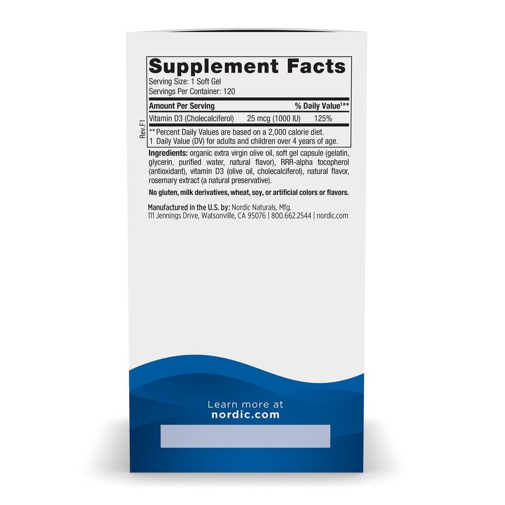 Nordic Naturals Vitamin D3 1000, Orange - 120 Mini Soft Gels - 1000 IU Vitamin D3 - Supports Healthy Bones