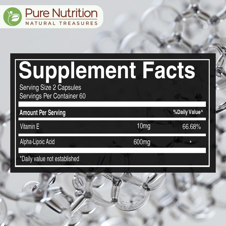 Pure Nutrition Alpha Lipoic Acid 600mg + Vitamin E | 120 Caps | Powerful Antioxidant to Support Nerve & Heart Health*. | Non-GMO PURE NUTRITION NATURAL TREASURESBuy Supplements Australia