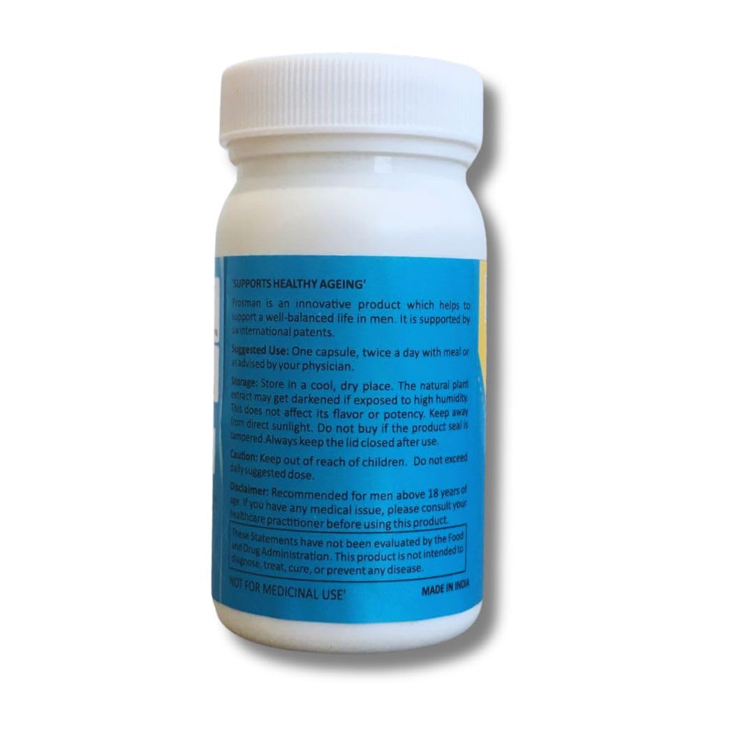 Prosman Supplement - Supports Healthy ageing & Improves Urinary Function | Patented Ingredient | Prunus domestica/pygeum (1Pack- 60 Capsules) PROSMAN buy supplements Au