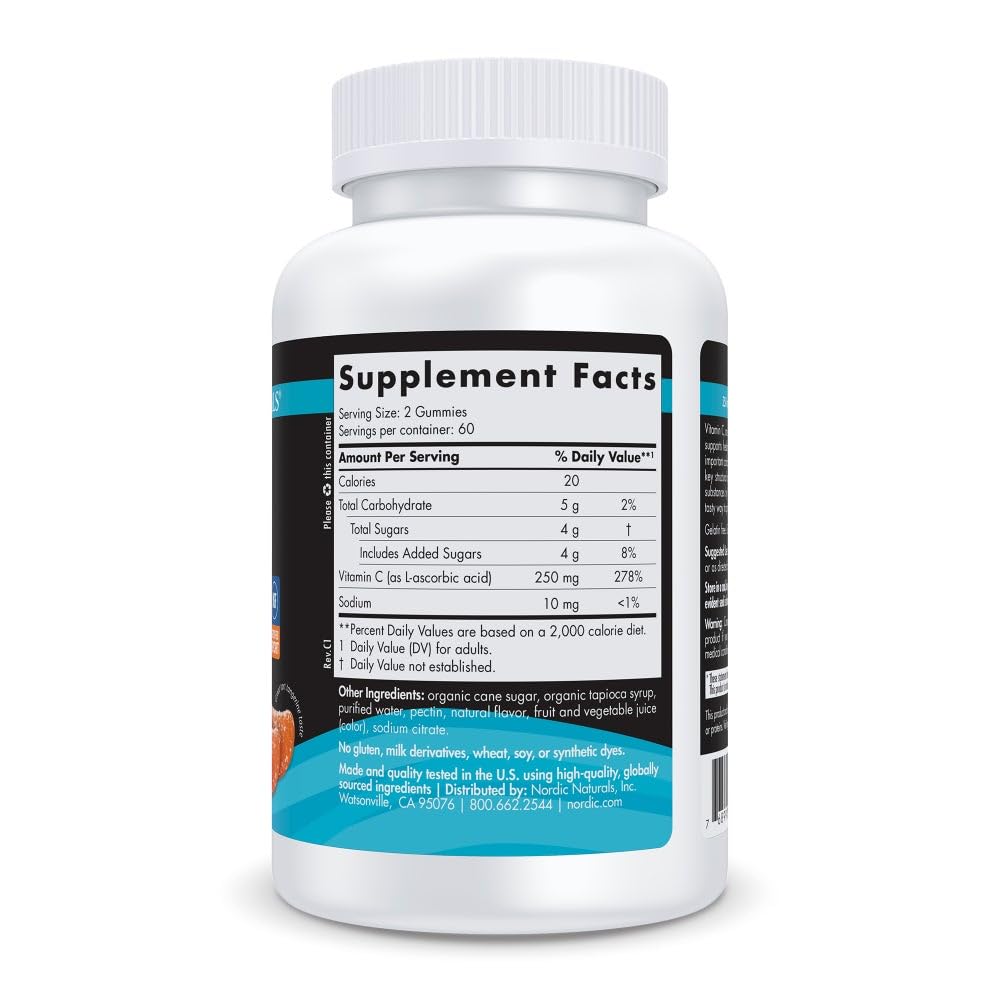 Nordic Naturals Vitamin C Gummies Sport, Tart Tangerine - 120 Gummies - 250 mg Vitamin C - Antioxidant Protection - NSF Certified - Non-GMO, Vegan - 60 Servings Nordic NaturalsBuy Supplements Australia