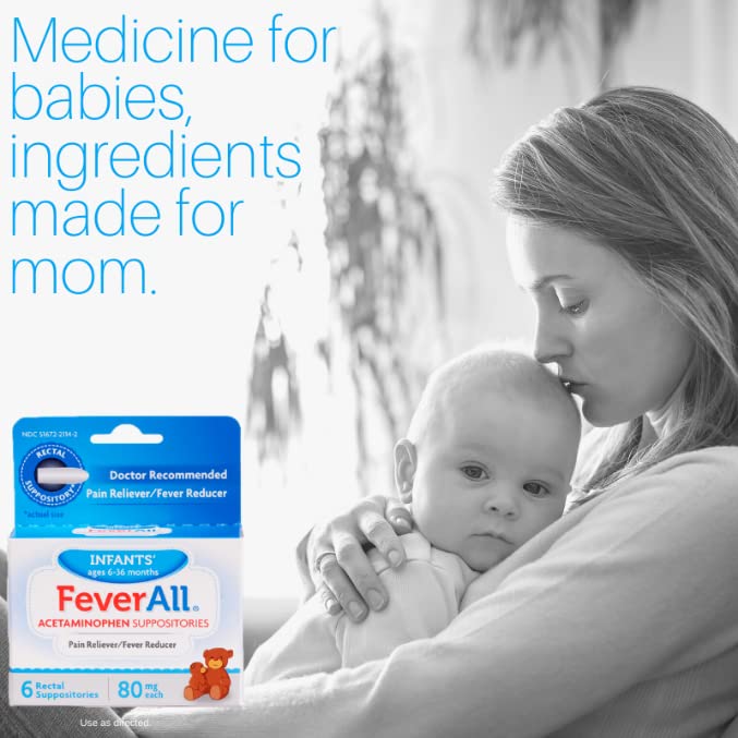 Feverall Infant Acetaminophen Suppositories 6 Rectal Suppositories 80mg Each Pain Reliever/Fever Reducer. Paraben Free, No Artificial Colors or Other preservatives. Ages 6-36 Months (Pack of 2) FeverallBuy Supplements Australia