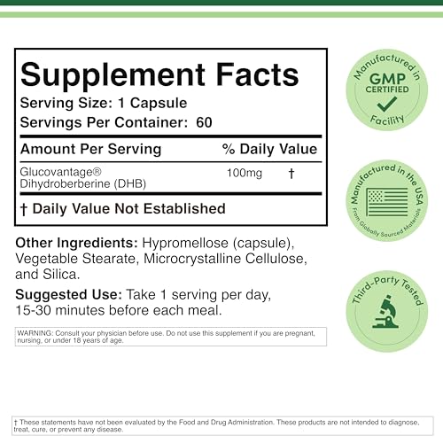 Dihydroberberine Supplement 100mg, 60 Capsules (Patented GlucoVantage Super Berberine, May be 5X More Effective Than Berberine with Less Side Effects) Third Party Tested, Vegan Safe by Double Wood Double Wood SupplementsBuy Supplements Australia