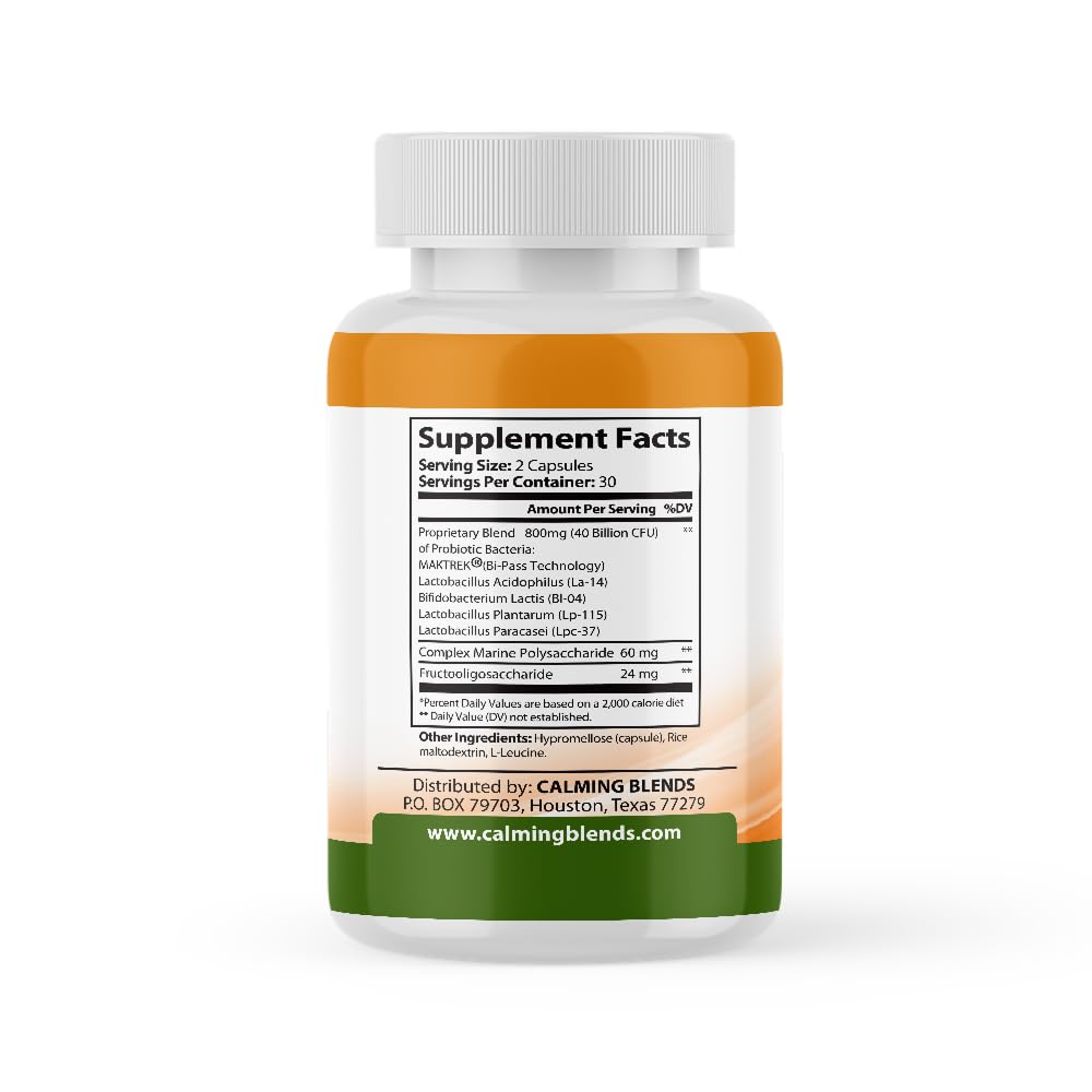 CALMING BLENDS Probiotic, 40 Billion CFU, Bi-Pass Delivery System for Maximum Effectiveness, Shelf Stable, 60 Vegetable Capsules CALMING BLENDSBuy Supplements Australia