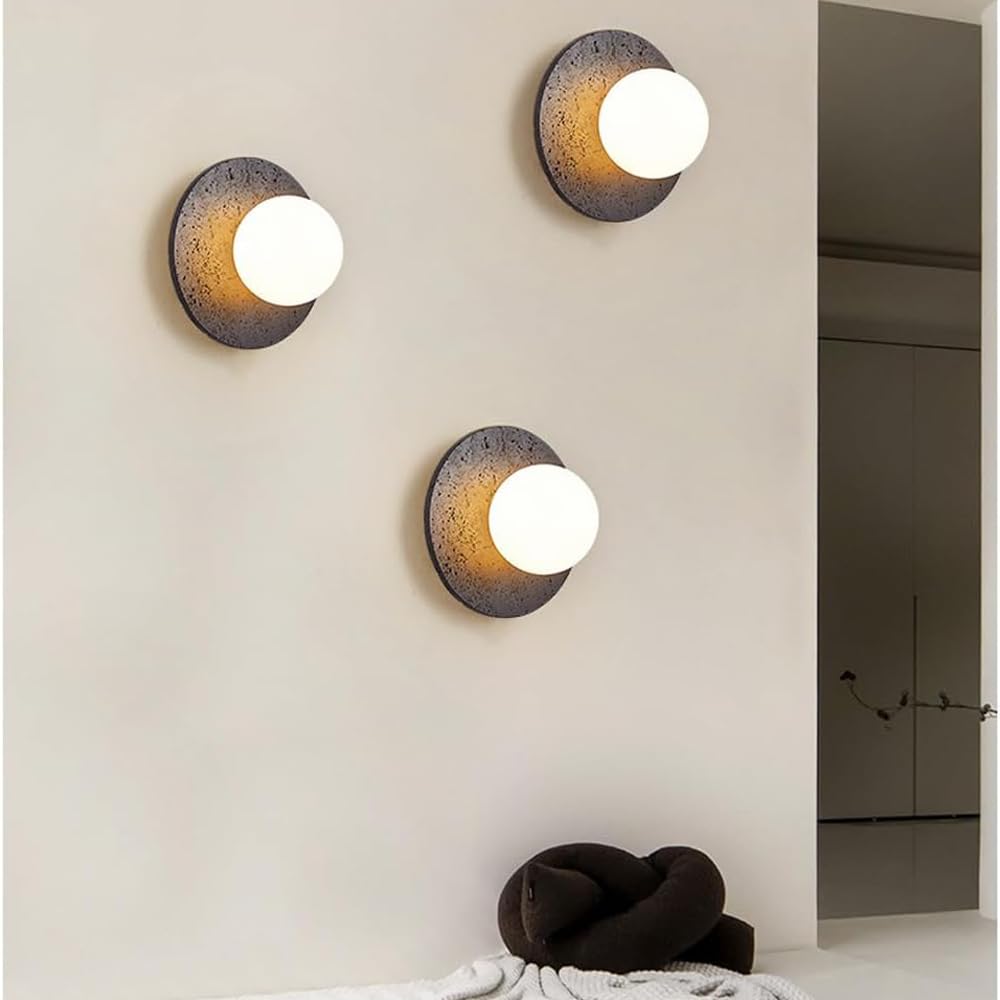BFFGKGL Modern Natural Black Travertine Hallway Wall Sconce Nordic Creativity Round Transmittance Glass Bedside Wall Light Japanese Minimalist Aisle Wall Lamp For Living Room Stairs Living Room Balcon BFFGKGLBuy Supplements Australia