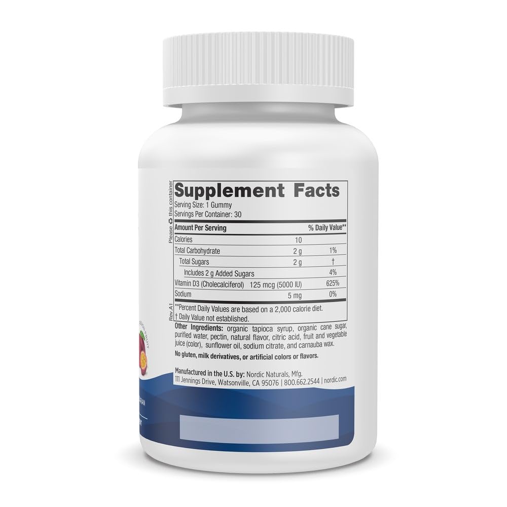 Nordic Naturals Vitamin D3 5000 Gummies, Passion Fruit - 30 Gummies - Support for Healthy Bones, Mood, & Immune System - Vegetarian - Non-GMO - 30 Servings Nordic NaturalsBuy Supplements Australia