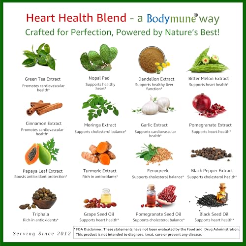 Bodymune Heart Health Blend Cholesterol Support – Organic Cardiovascular & Circulation Supplement – with Green Tea, Pomegranate & Black Seed Oil – 66 Capsules – USDA Organic, Vegan BodymuneBuy Supplements Australia