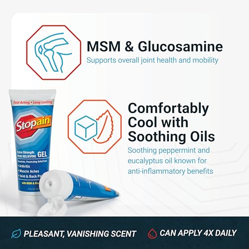 Stopain Pain Relief Gel 3oz USA Made, Max Strength Fast Acting with MSM, Glucosamine, Menthol for Arthritis, Lower Back Sciatica, Knee, Neck, HSA FSA Approved Topical Analgesic Products StopainBuy Supplements Australia