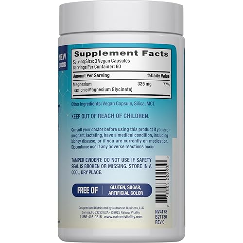 Natural Vitality Calm, Magnesium Glycinate Supports Bone, Muscle, Heart, & Nerve Health, Non-GMO, Vegan, Gluten Free 180ct Natural VitalityBuy Supplements Australia