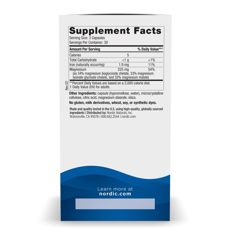Nordic Naturals Magnesium Complex - 90 Capsules - 225 mg Magnesium, 1.9 mg Iron - Brain & Heart Health, Mood, Energy, & Muscle Relaxation - Non-GMO, Vegan - 30 Servings Nordic NaturalsBuy Supplements Australia