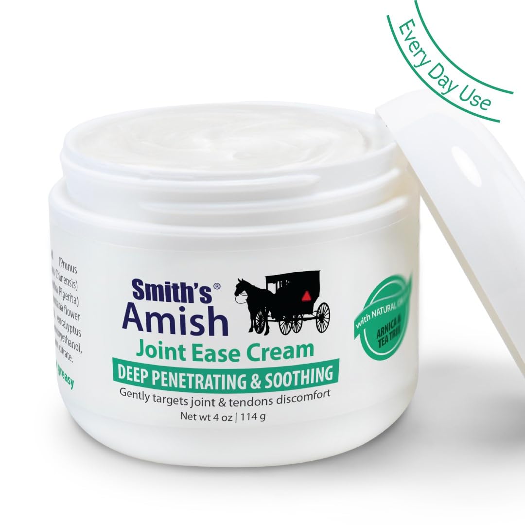Smith’s Amish Joint Ease Cream 4 oz jar. Soothing and Cooling, with Botanicals of Arnica, Peppermint, Tea Tree, Rosemary and Eucalyptus Smith AmishBuy Supplements Australia