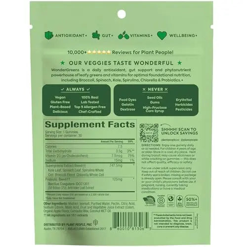 WonderGreens Kids Super Veggie Gummies – Sugar-Free, Allergen-Free Multivitamin for Picky Eaters with Probiotics – Tummy & Immune Support Plant People