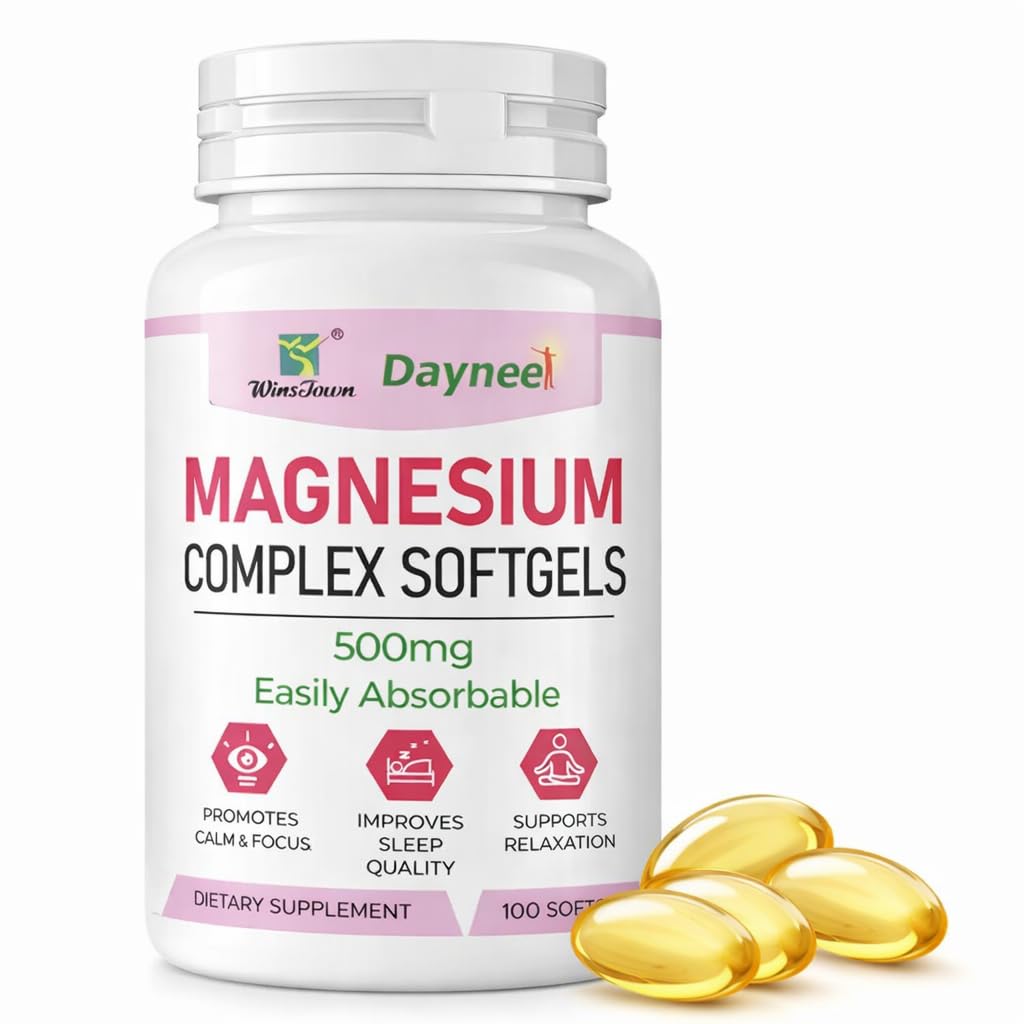 Daynee Magnesium Complex Softgels bottle with softgels on a white background