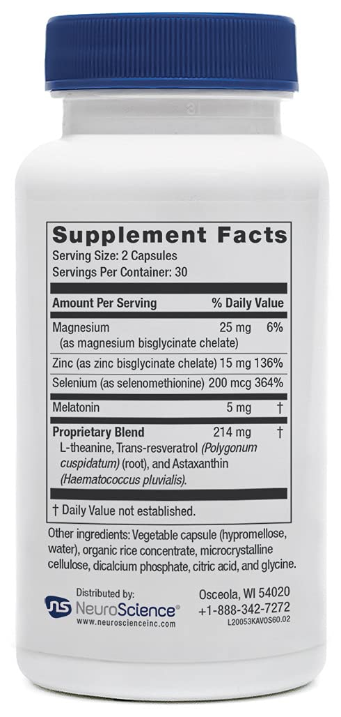 Neuroscience Kavinace OS - Sleep Aid Formula with Melatonin 5mg + L-Theanine - Nighttime Cellular Health Blend for Sleep Efficiency and Immune Support (60 Capsules) NeuroScience buy supplements Au