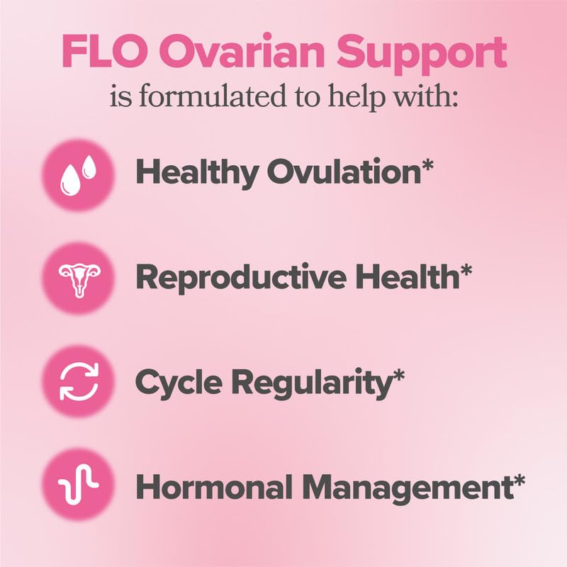 O Positiv FLO Ovarian Health Support - Hormone Balance for Women, Supplement with DIM, Myo & D-Chiro Inositol, Folic Acid - Supports Healthy Ovulation