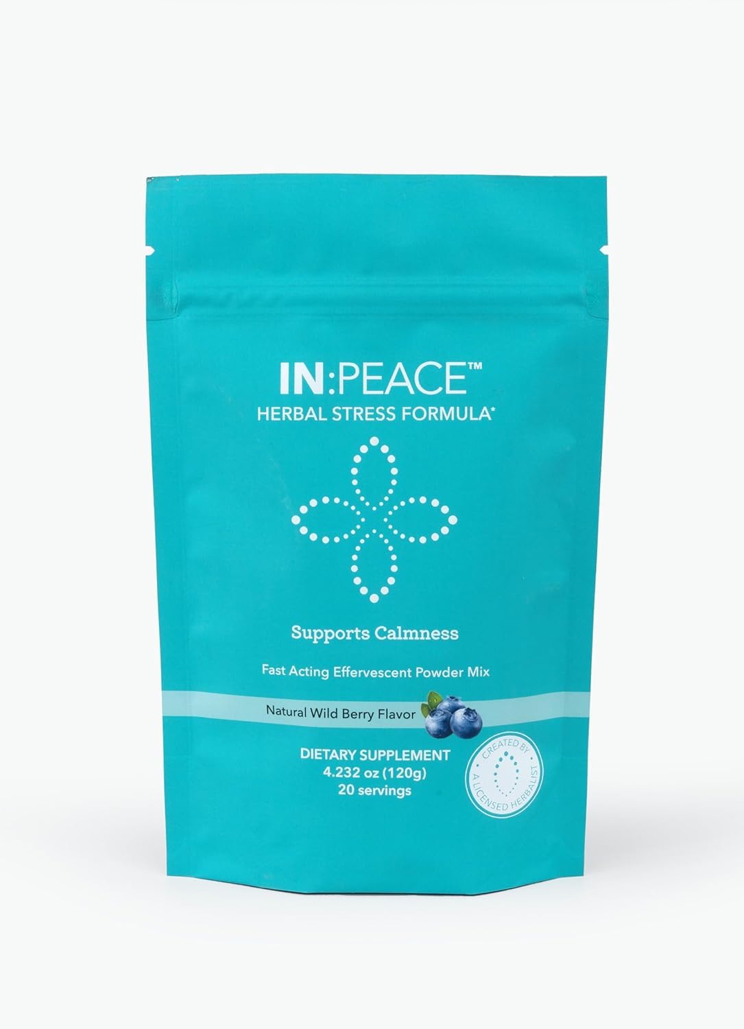 Teal package of IN:PEACE Herbal Stress Formula on a white background