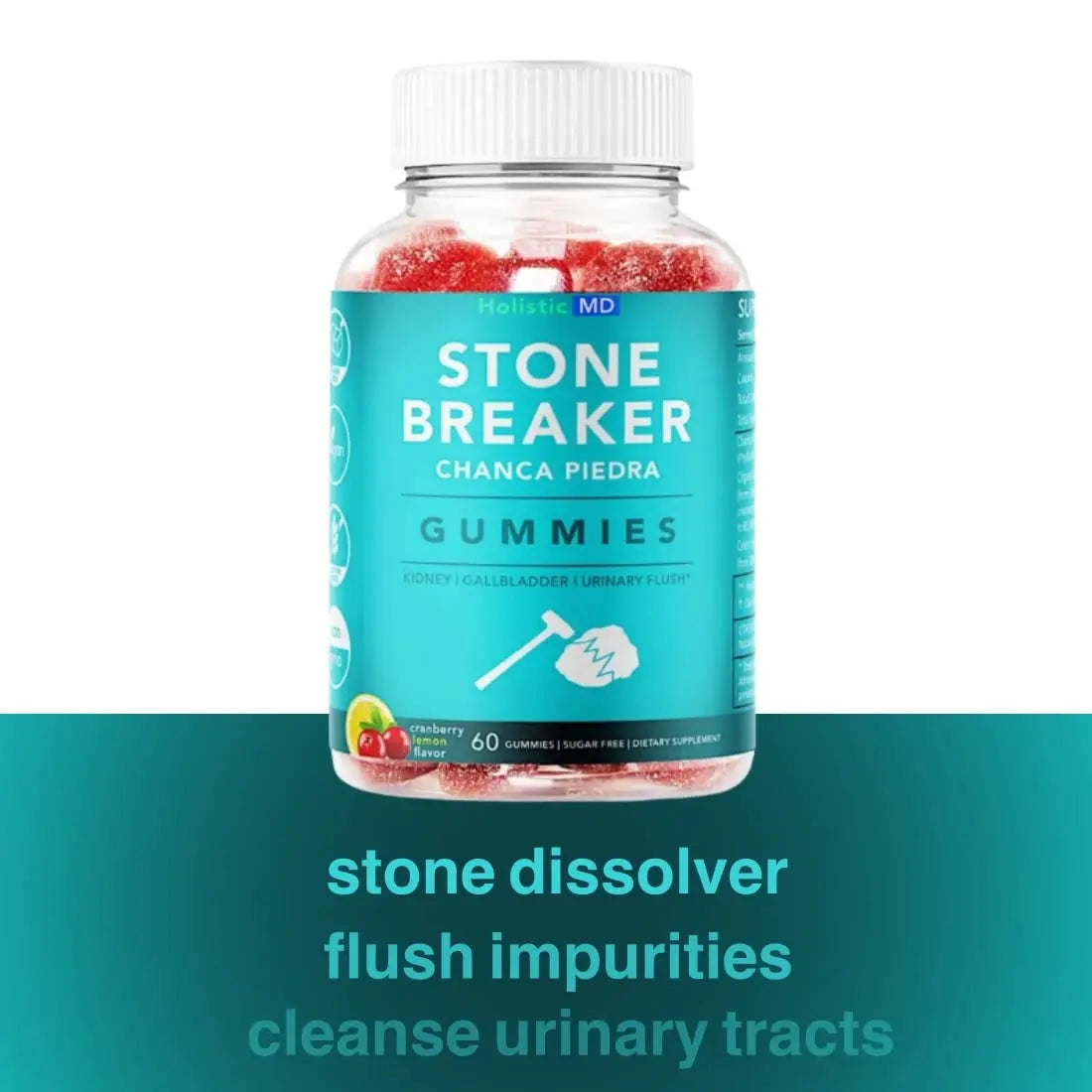 Holistic MD Stone Breaker Chanca Piedra 1,500mg Gummies Kidney Stones Cleanse Gallbladder Formula | Plus Cranberry Extract Might Help Urinary Tract Flush Impurities | Fast Absorption Sugar Free 60ct Holistic MDBuy Supplements Australia