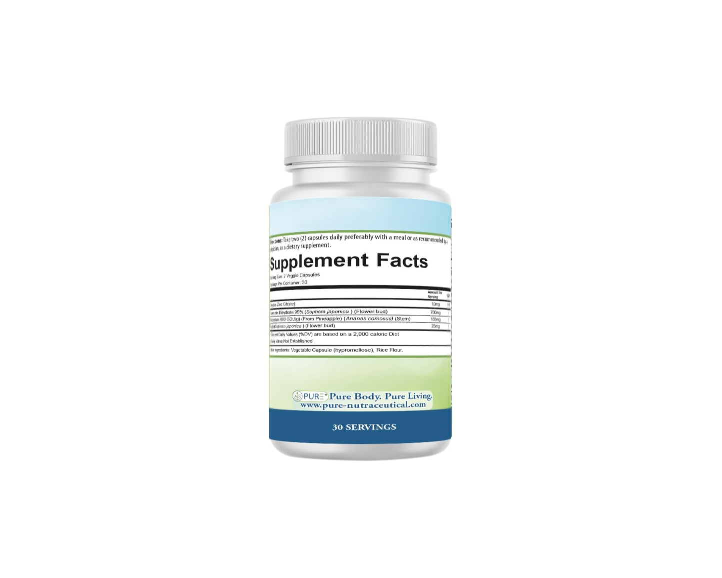 PURE® Quercetin+ with Zinc, Bromelain, Rutin Immune Shield - 60 Capsules - High Bioavailability Antioxidant Complex for Respiratory Health & Viral Defense - Made in USA PURE buy supplements Au