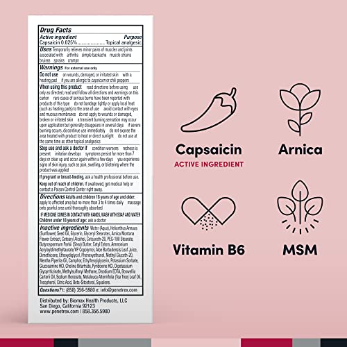 Penetrex Arthritis Warming Pain Relief Cream - Deep Penetrating Capsaicin with Arnica, Vitamin B6 & MSM(DMSO2) - Apply to Hands, Wrists, Feet, Knees, Elbows and Other Affected Areas, 2 oz PenetrexBuy Supplements Australia