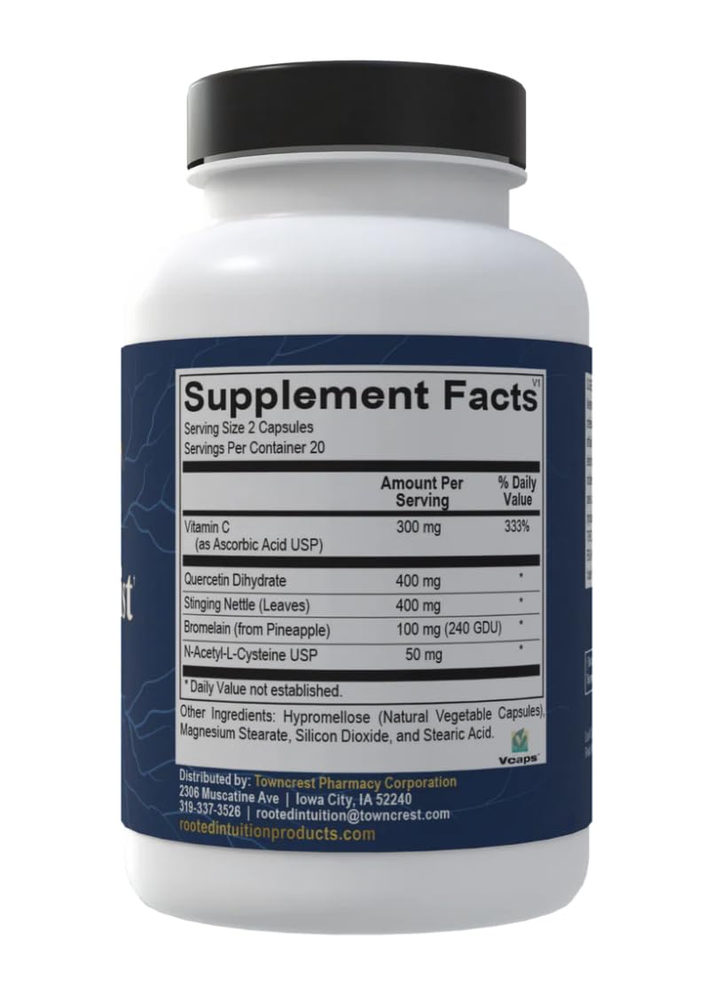 Rooted Intuition Hist Assist | Seasonal Sinus & Immune Balance Formula | Quercetin Bromelain NAC Nettle | Non-GMO Gluten Free | 40 Capsules Rooted Intuition buy supplements Au