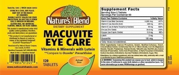 Natures Blend Macuvite Eye Care, 120 tabs Pack of 2 Nature's BlendBuy Supplements Australia
