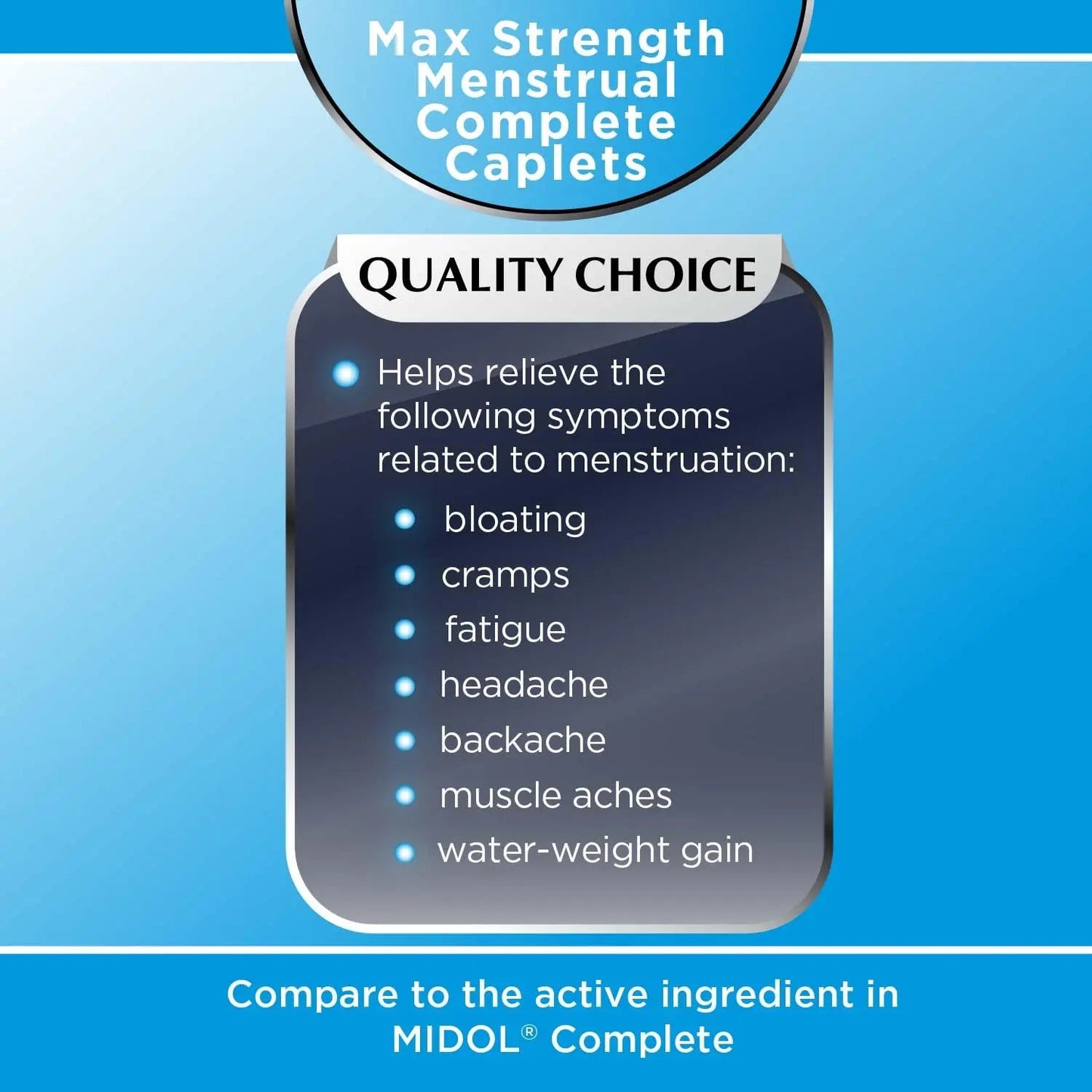 Quality Choice Menstrual Complete Max Strength Period Pain Relief, 500 mg of Acetaminophen, 60mg of Caffeine, 15mg of Pyrilamine Maleate, Cramps, Bloating, Headache. 24 Count. Quality ChoiceBuy Supplements Australia