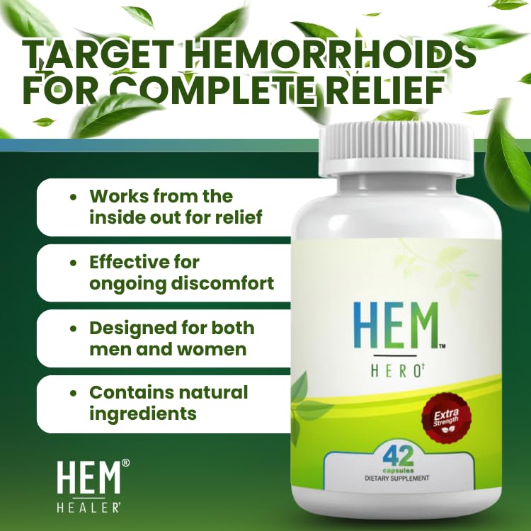 Hem Healer Hem Hero Extra Strength Hemorrhoid Treatment - Reduce Swelling, Soothe Itching & Irritation - 100% Natural - 42 Vegetarian Capsules Hem HealerBuy Supplements Australia