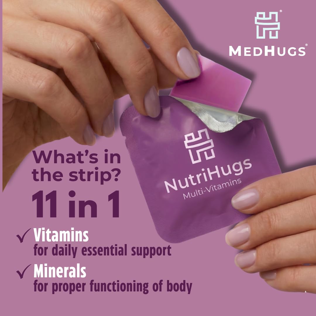 NutriHugs Daily Multivitamin Dissolving Strips - Vitamins A, B-Complex, C, D3 and K2 - 11 Essential Vitamins & Minerals - Vegan, Sugar-Free, Fast-Absorbing Oral Thin Film - Doctor-Founded - 30 Count MedHugsBuy Supplements Australia