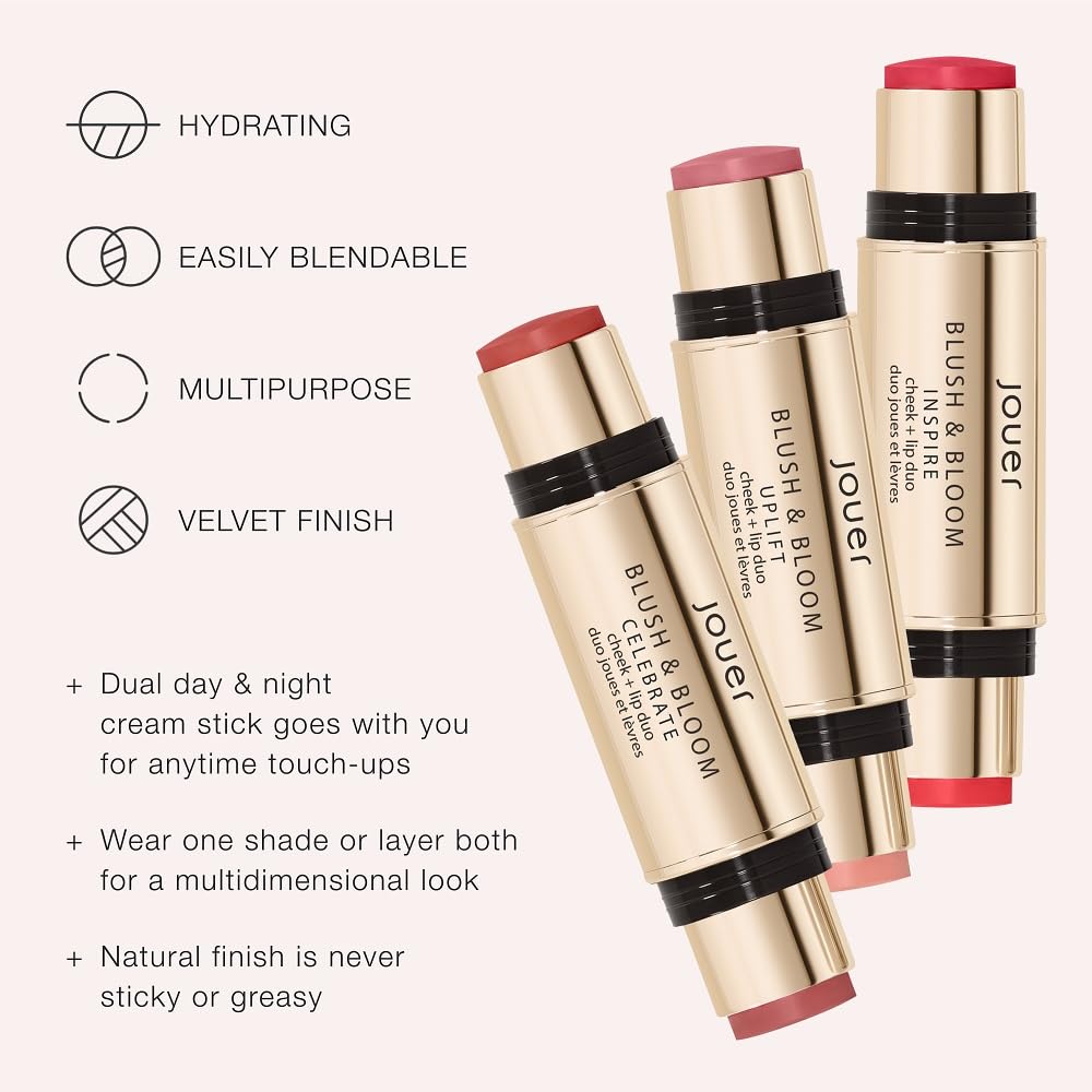 Jouer Blush & Bloom Cheek + Lip Duo - Hydrating Cream Blush Stick for Lip and Cheek Tint - Moisturizing Rose Hip and Squalane Oil Formula, Celebrate JouerBuy Supplements Australia
