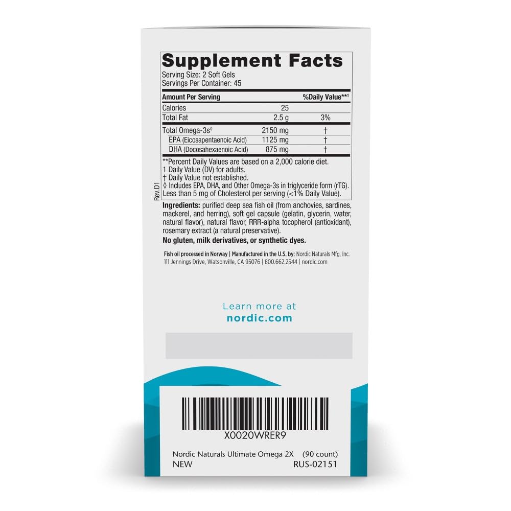 Nordic Naturals Ultimate Omega 2X, Lemon Flavor - 90 Soft Gels - 2150 mg Omega- High-Potency Omega-3 Fish Oil with EPA & DHA - Promotes Brain & Heart Health - Non-GMO - 45 Servings Nordic NaturalsBuy Supplements Australia