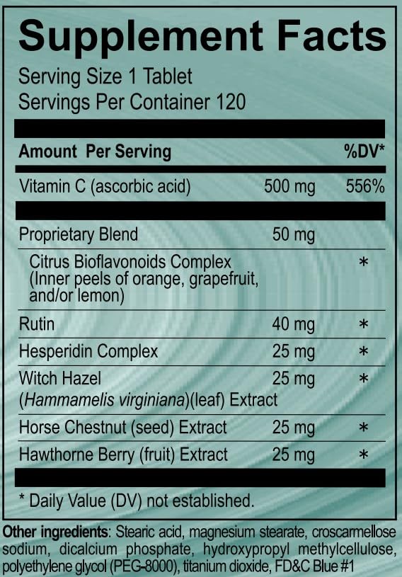 Vasoflex Vitamin C, Citrus Bioflavonoids Complex, Rutin, Hesperidin Complex, Witch Hazel Extract, Horse Chestnut Extract, Hawthorne Berry Extract Leg Vein Supplement Tablets, 120ct VasoflexBuy Supplements Australia