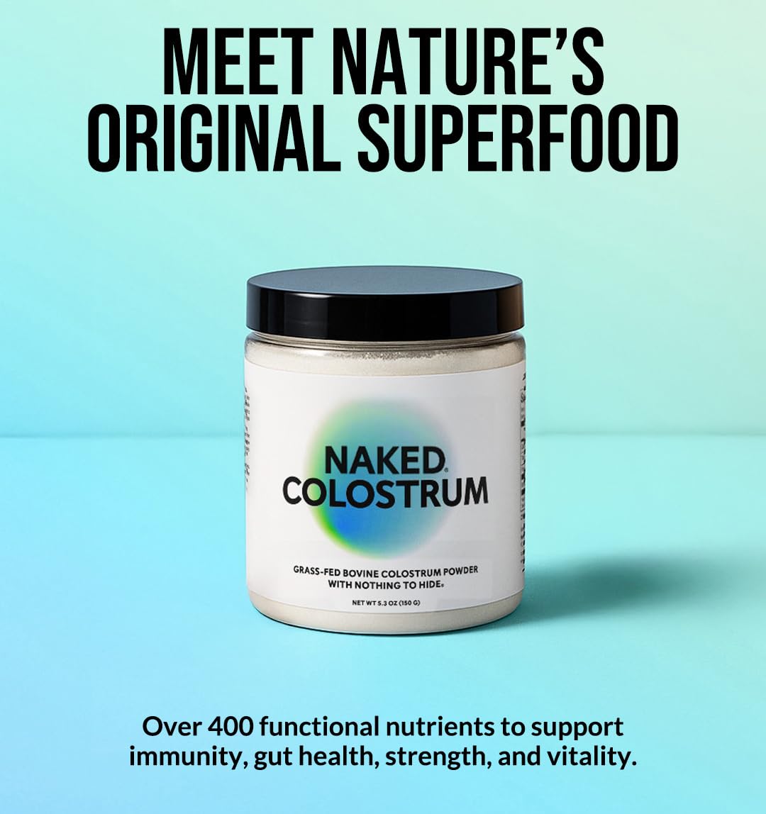 NAKED Colostrum Powder – 100% Grass-Fed Bovine Colostrum Supplement from US Farms | Tested at 20%+ IgG | Gut Health, Immunity, Recovery & Skin Support - 150 Servings NAKEDBuy Supplements Australia