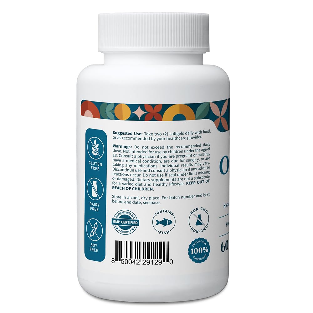 Pattern Wellness Omega 3 Softgels - Pure Fish Oil Formula - Helps Maintain Brain, Heart & Joint Health - 3rd Party Lab Tested - Non-GMO, Dairy-Free, Gluten-Free - 60 Softgels Pattern WellnessBuy Supplements Australia