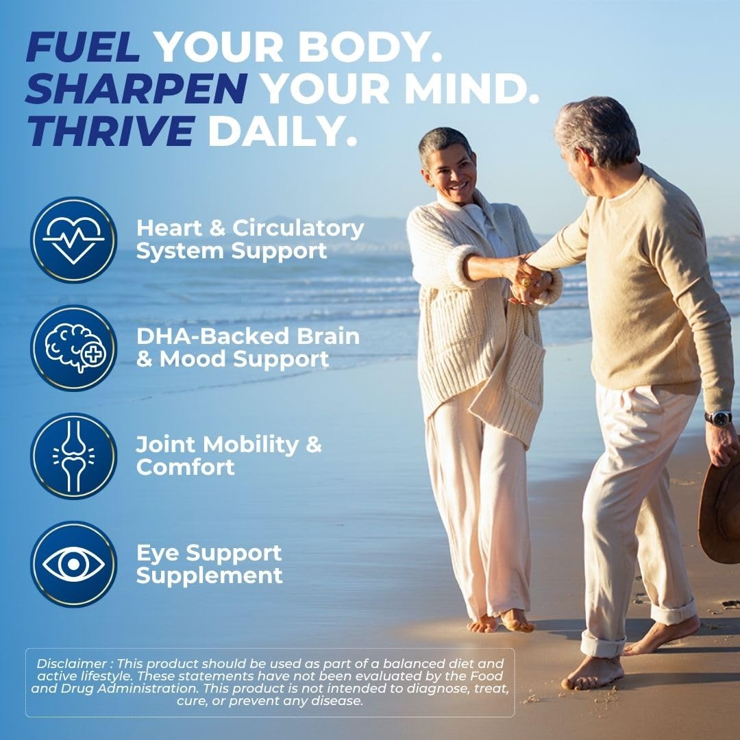 Vital Omega 3 Fish Oil Supplements 2400mg | 864mg EPA & 576mg DHA | 1440mg Total Omega-3 Fatty Acids | Promotes Brain & Heart Health | Non-GMO, Gluten-Free, Sugar-Free | Lemon | 60 Day Servings VITAL NUTRITIVEBuy Supplements Australia
