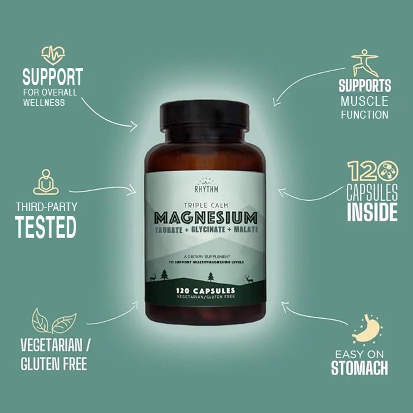 Natural Rhythm Triple Calm Magnesium Complex - 120 Capsules, Chelated Magnesium Glycinate, Taurate & Malate, High Absorption Supplement for Sleep, Stress, Muscle & Heart Support, Non-GMO, Vegan Natural Rhythm buy supplements Au