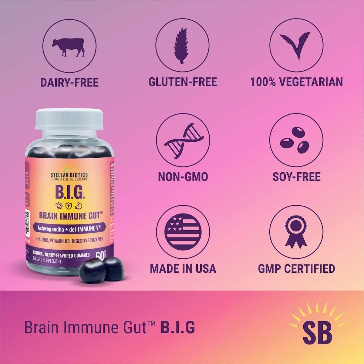Del-Immune V + Ashwagandha - Brain Immune Gut™ (B.I.G.) Gummy - All Natural Immune & Gut Support with Zinc, Vitamin D3 + Digestive Enzymes (60 Gummies) Del-Immune VBuy Supplements Australia