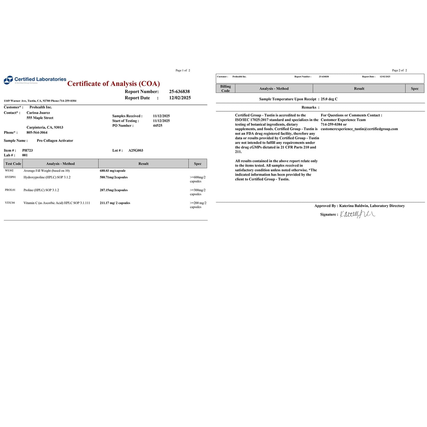 ProHealth Pro Collagen Activator Triple Third-Party Lab Tested, 120 Capsules