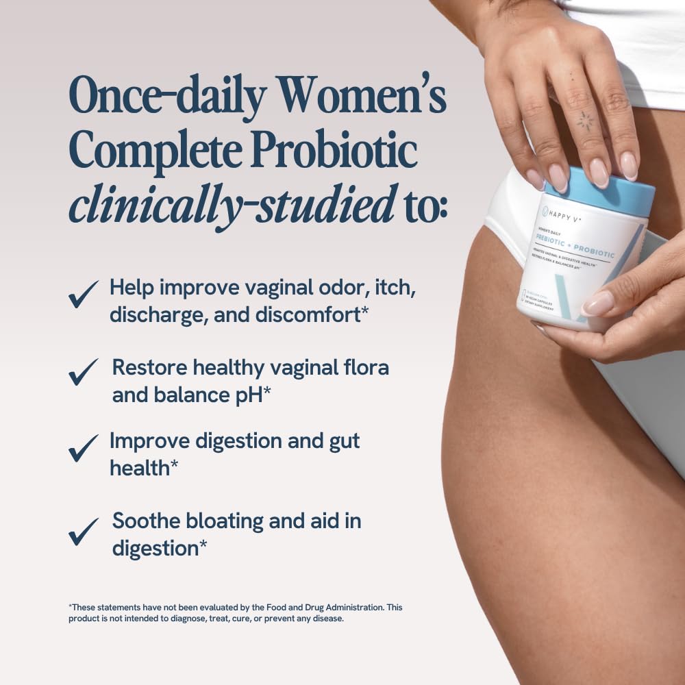 Happy V Dr. Formulated Vaginal Probiotics for Women Odor & Itch Support, Urinary & Gut Health, pH Balance | Womens Daily Probiotic