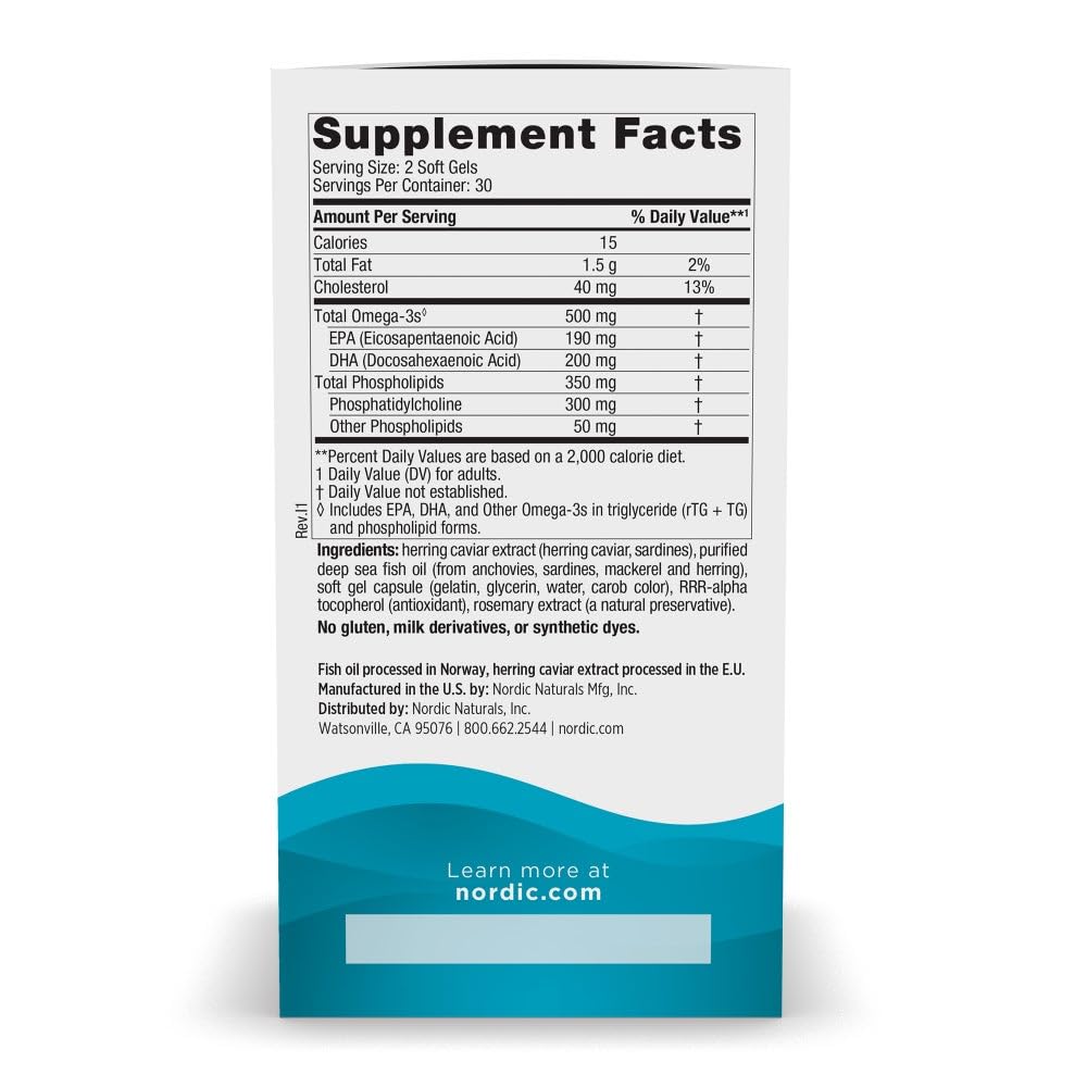 Nordic Naturals Omega-3 Phospholipids, Unflavored - 60 Soft Gels - 500 mg Omega-3 & 350 mg Phospholipids - Heart & Brain Health - Small, Easy-to-Swallow Soft Gels - Non-GMO - 30 Servings Nordic NaturalsBuy Supplements Australia