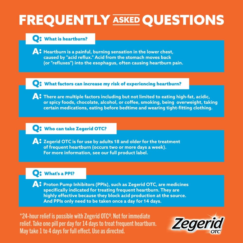 Zegerid OTC, 24-Hour Heartburn Relief, Acid Reflux Medicine and Antacid, Treats Frequent Heartburn, Omeprazole 20mg + Sodium Bicarbonate, Proton Pump Inhibitor (PPI), Two 42ct Cartons Zegerid OTC buy supplements Au