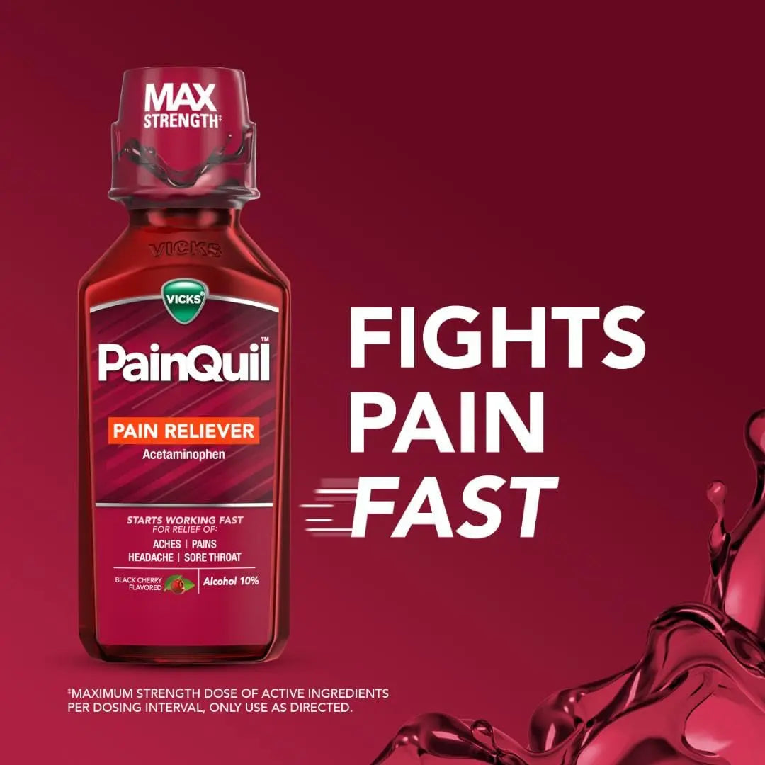 Vicks PainQuil Pain Relief Acetaminophen 1000mg Max Strength‡ Adult Pain Reliever Liquid 12oz, Backache Headache Relief, 1 Daytime Pain Reliever VicksBuy Supplements Australia