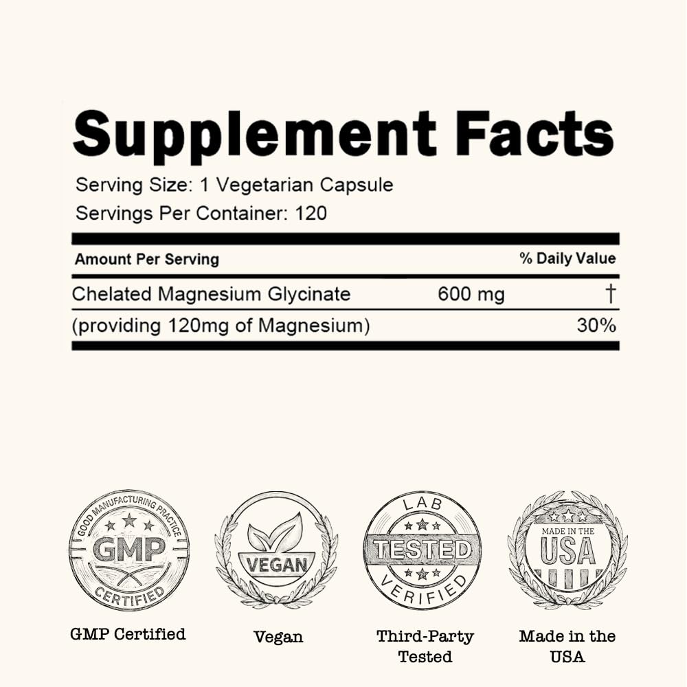 Zenium - Magnesium Glycinate for Sleep, Chelated, 600mg per Serving, 120 Capsules | High Absorption | Relieve Tension, Worry, Nervousness | Calm The Mind & Body | Ayurvedic | Natural Relief Supplement Zenium buy supplements Au