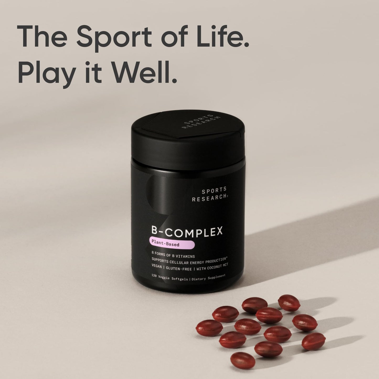 Sports Research® Vitamin B-Complex - Full Spectrum of B Vitamins with Methylated B12 & Folate - Gluten Free · Plant-Based · Non-GMO · Vegan-Friendly Formula - 120 Veggie Softgels Sports Research buy supplements Au